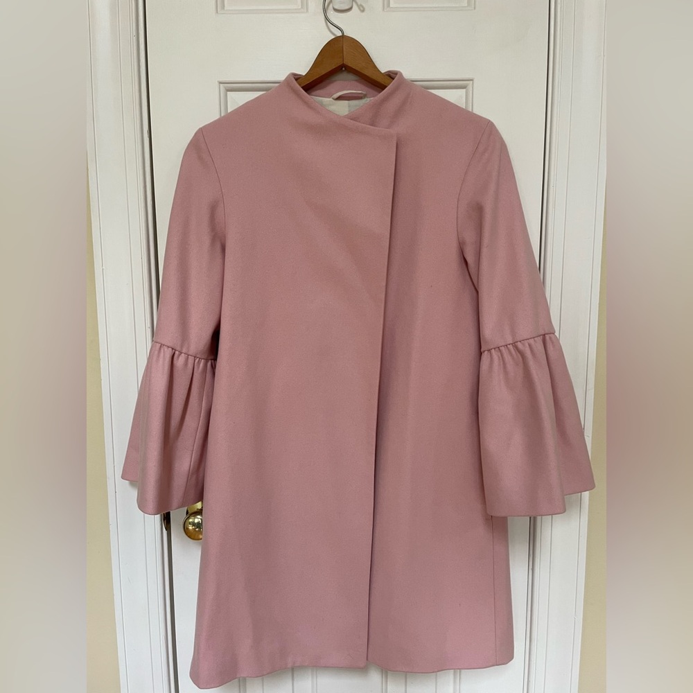 French Connections Pink Virgin Wool Cashmere Bell Sleeve Coat - Size 4